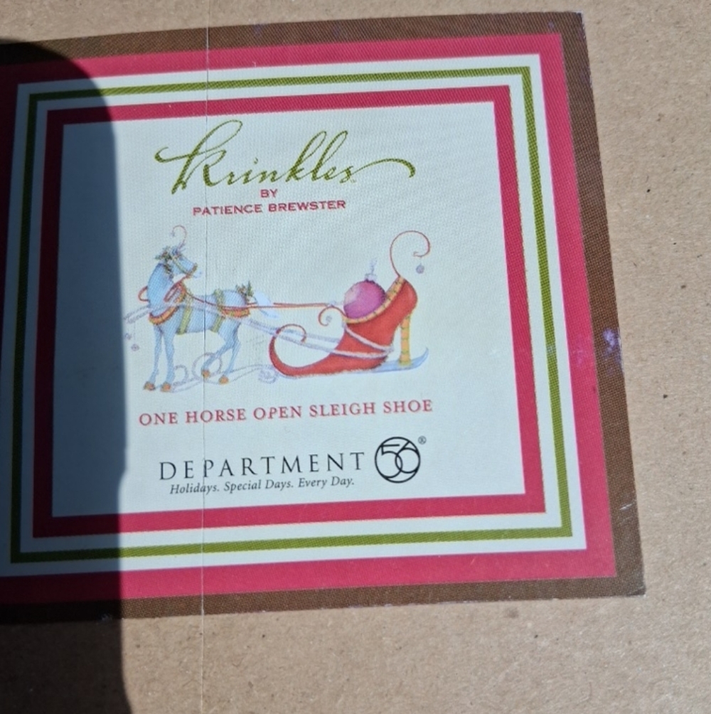 Patience Brewster Krinkles Christmas Ornament Dept 56 One Horse Open Sleigh Shoe